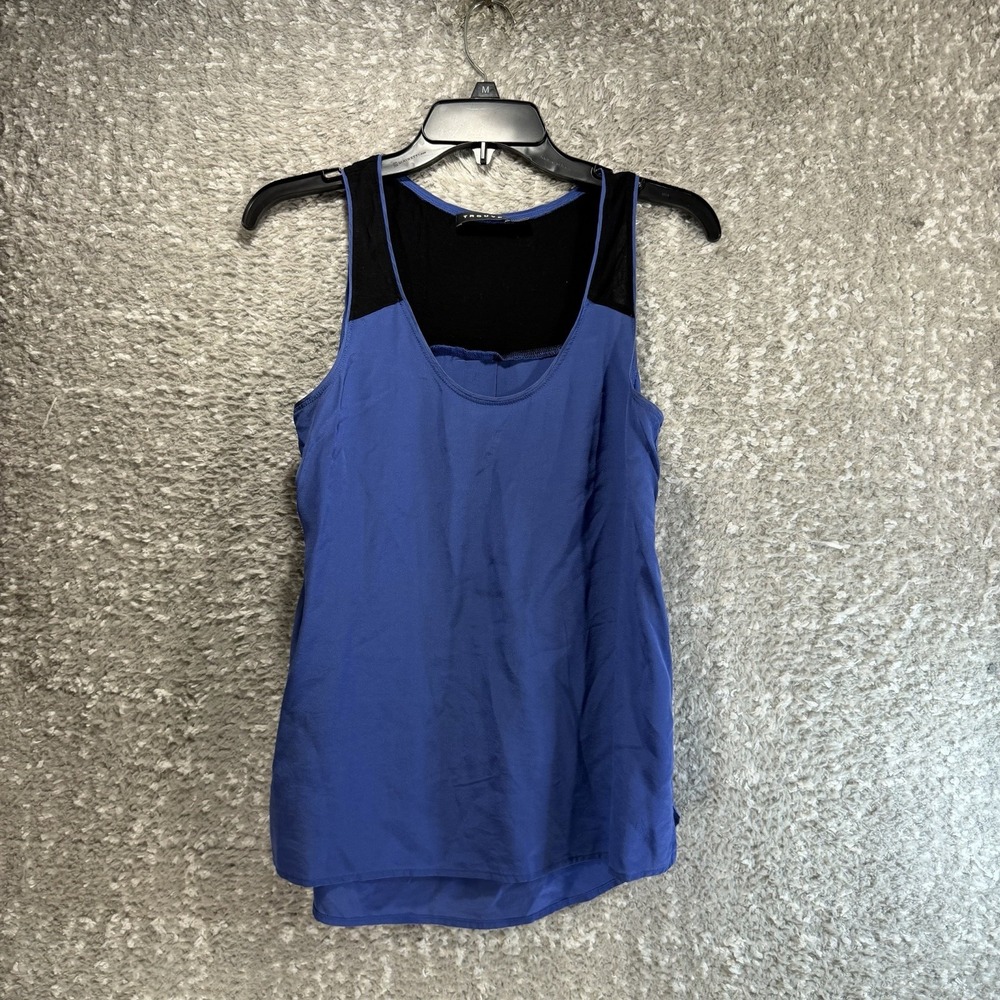 Trouve Silk Tank Blouse XS Blue Preppy Classic Round Neck
